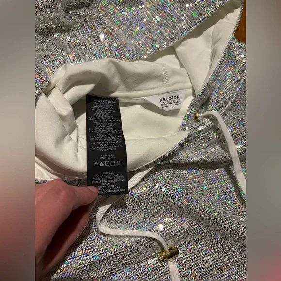 NWOT Peloton x Brittany Allen Silver Sequin Cropped Hoodie - Picture 4 of 5